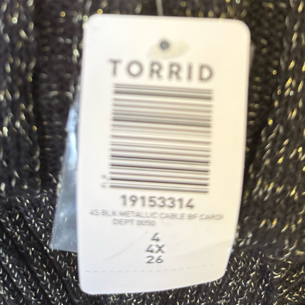Torrid Woman’s Plus Long Cardigan Black W Gold Shimmer Dressy NWT 4X Holiday - Picture 10 of 10
